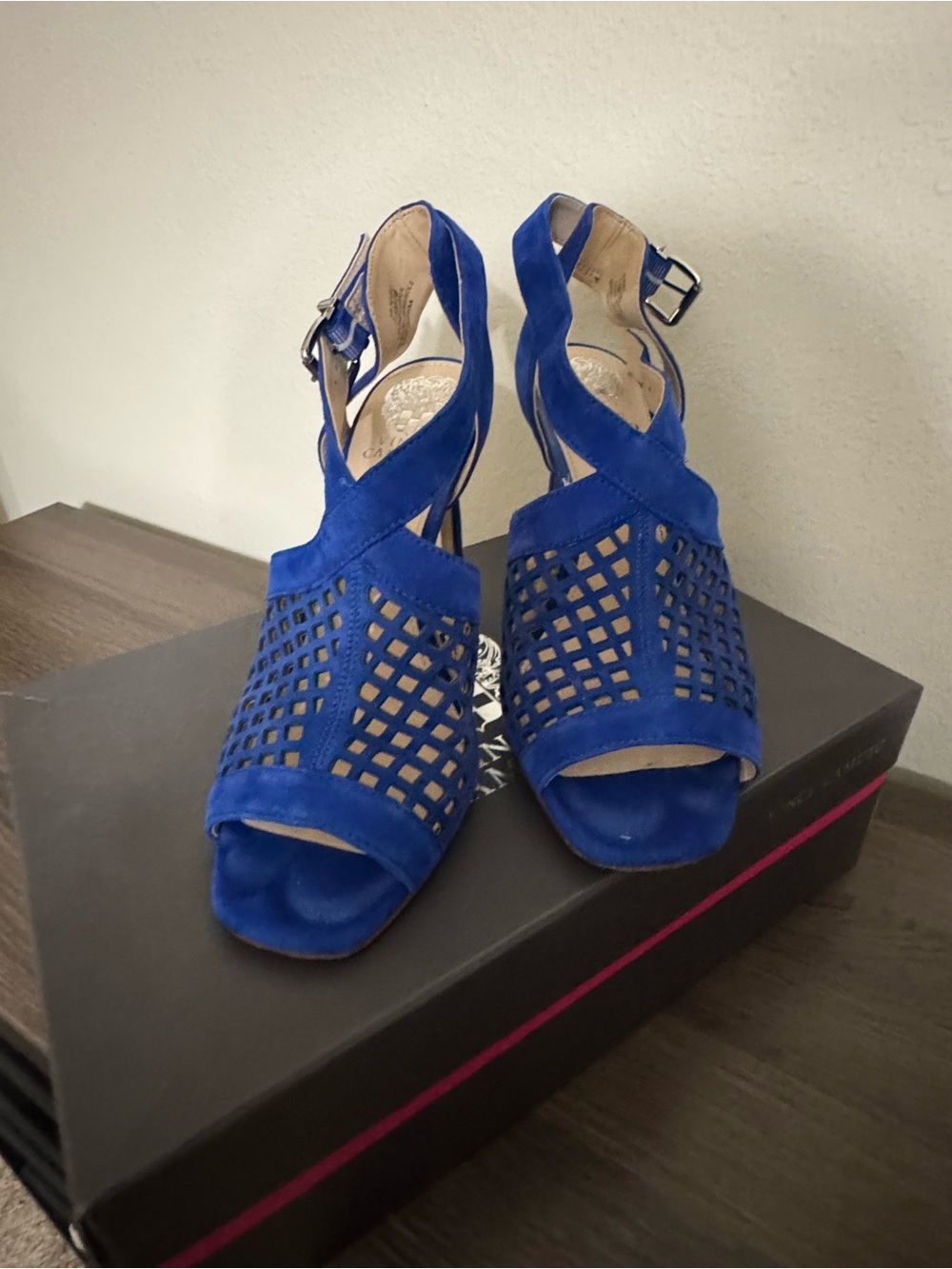 Vince Camuto Cobalt Blue Suede Cutout Slingback Heels